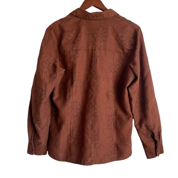 Sag Harbor Women Top M Brown Faux Suede Embroidery Floral Boho Cottage Fairygoth - Picture 3 of 10